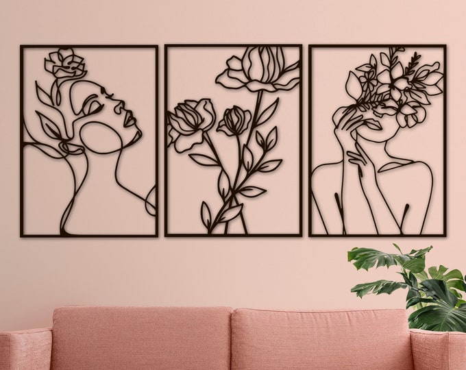 Décoration Murale 3 pièces flowers Women Dimensions 120 cm x 60 cm