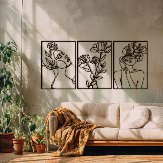 Décoration Murale 3 pièces flowers Women Dimensions 120 cm x 60 cm