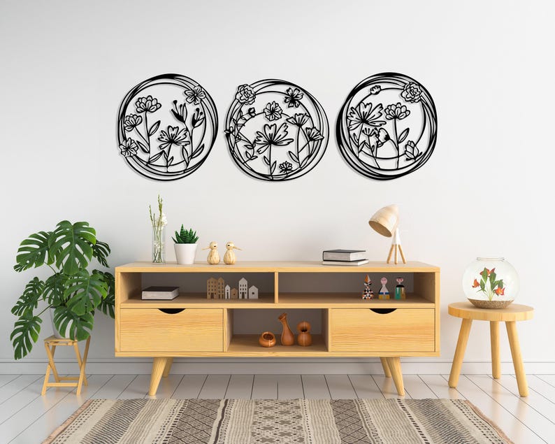 Décoration Murale 3 pièces flowers Women Dimensions 120 cm x 40 cm