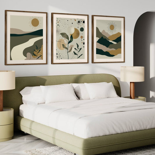 Lot de 3 Tableaux, art mural moderne du milieu du siècle