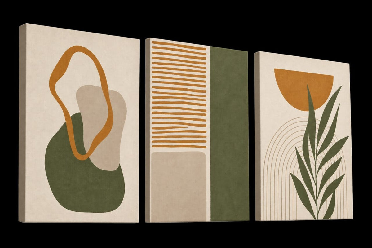 Set de 3 Tableaux Décoratifs avec des touches de vert sauge, de terracotta et de beige