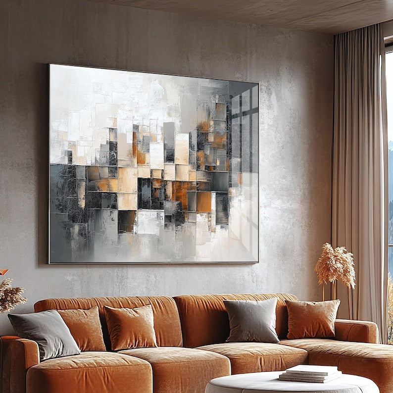 Tableau Abstrait Beige Or Noir neutre                             Tableau décoratif moderne
