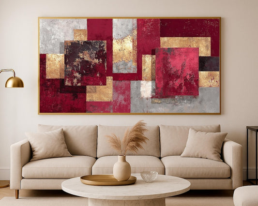 Tableau Abstrait Rouge et Or  Tableau décoratif moderne