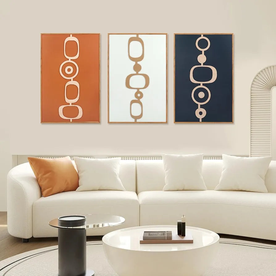 Ensemble d'œuvres d'art murales en bois encadrées 3D de style Mid-Century Modern