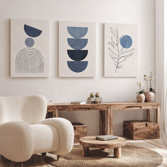 Set de 3 Tableaux d'art murales bohèmes Bleu Marine,