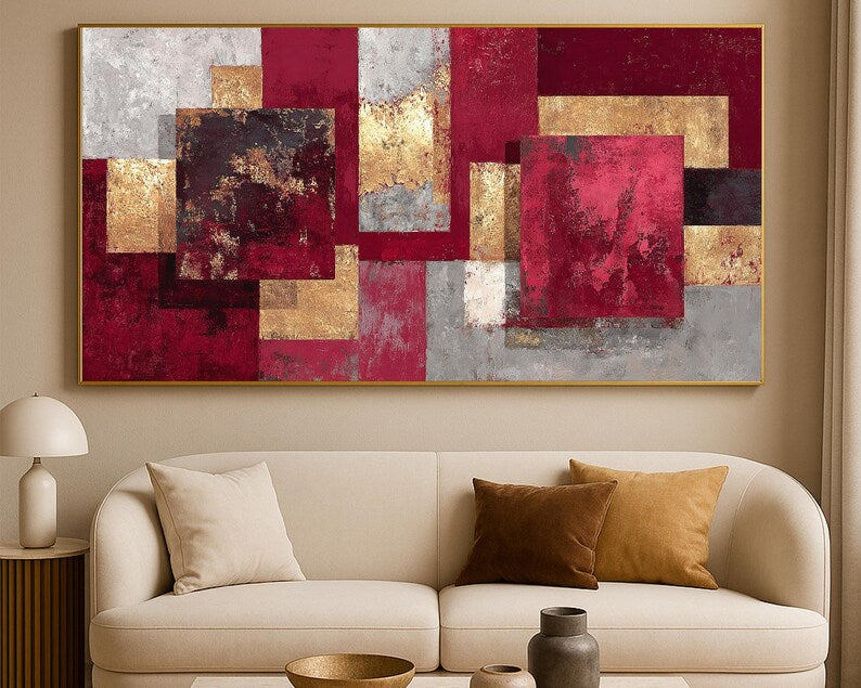 Tableau Abstrait Rouge et Or  Tableau décoratif moderne