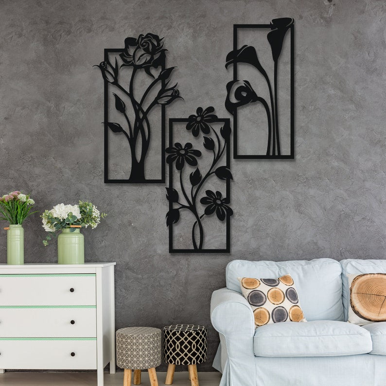 Décoration Murale 3 pièces flowers Dimensions 90 cm x 70 cm