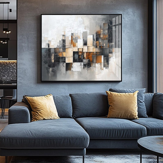 Tableau Abstrait Beige Or Noir neutre