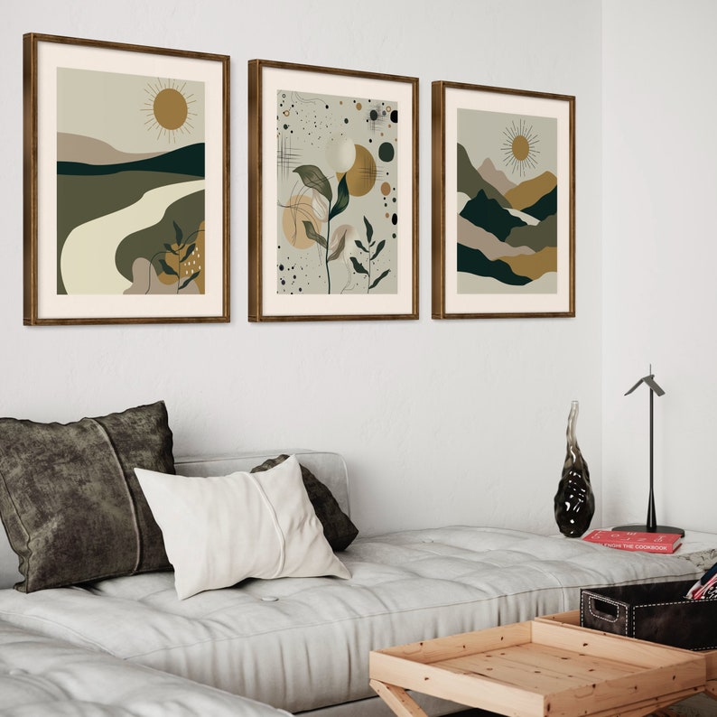 Lot de 3 Tableaux, art mural moderne du milieu du siècle