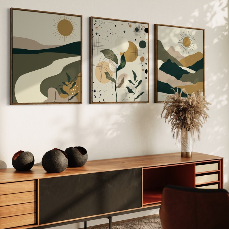 Lot de 3 Tableaux, art mural moderne du milieu du siècle