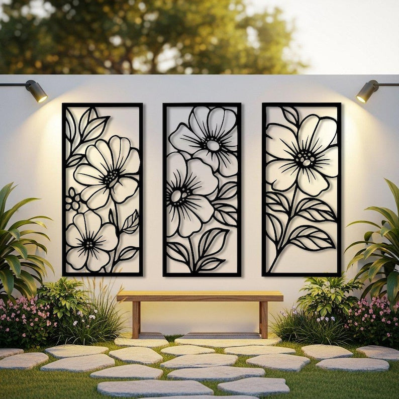 Décoration Murale 3 pièces flowers Dimensions 90 cm x 70 cm