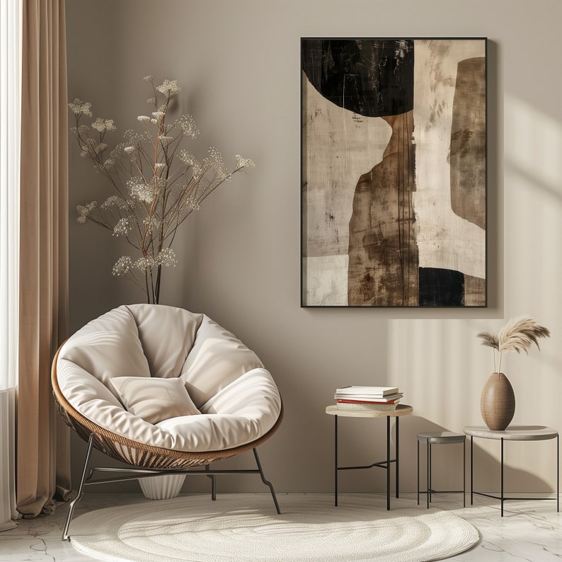 Tableau Abstrait Noir et Beige
