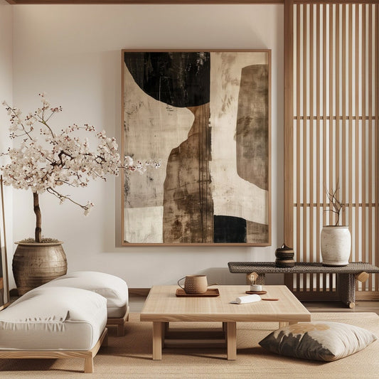 Tableau Abstrait Noir et Beige