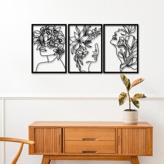 Décoration d'Intérieur en Bois 3 pièces flowers Women Dimensions 120 cm x 60 cm
