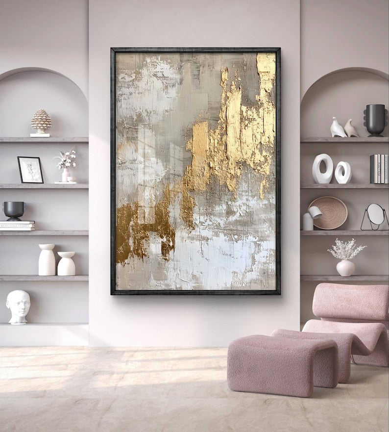 Tableau Art abstrait doré texturé