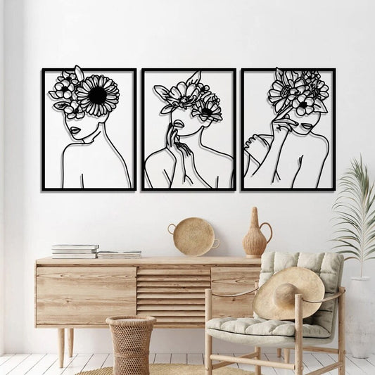 Décoration Murale 3 pièces flowers Women Dimensions 120 cm x 60 cm