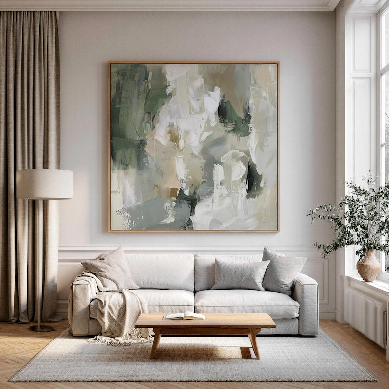 Tableau Abstrait beige-vert neutre