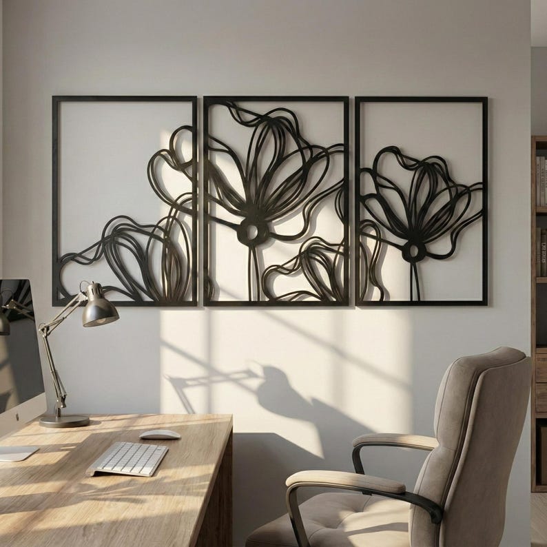 Décoration Murale 3 pièces flowers Dimensions 120 cm x 60 cm
