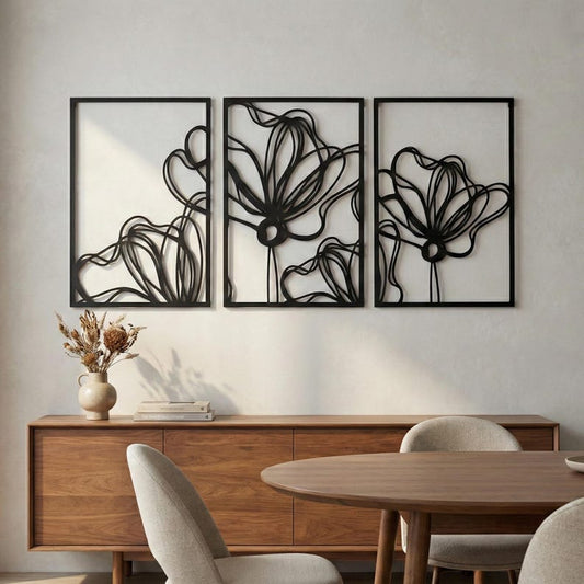 Décoration Murale 3 pièces flowers Dimensions 120 cm x 60 cm